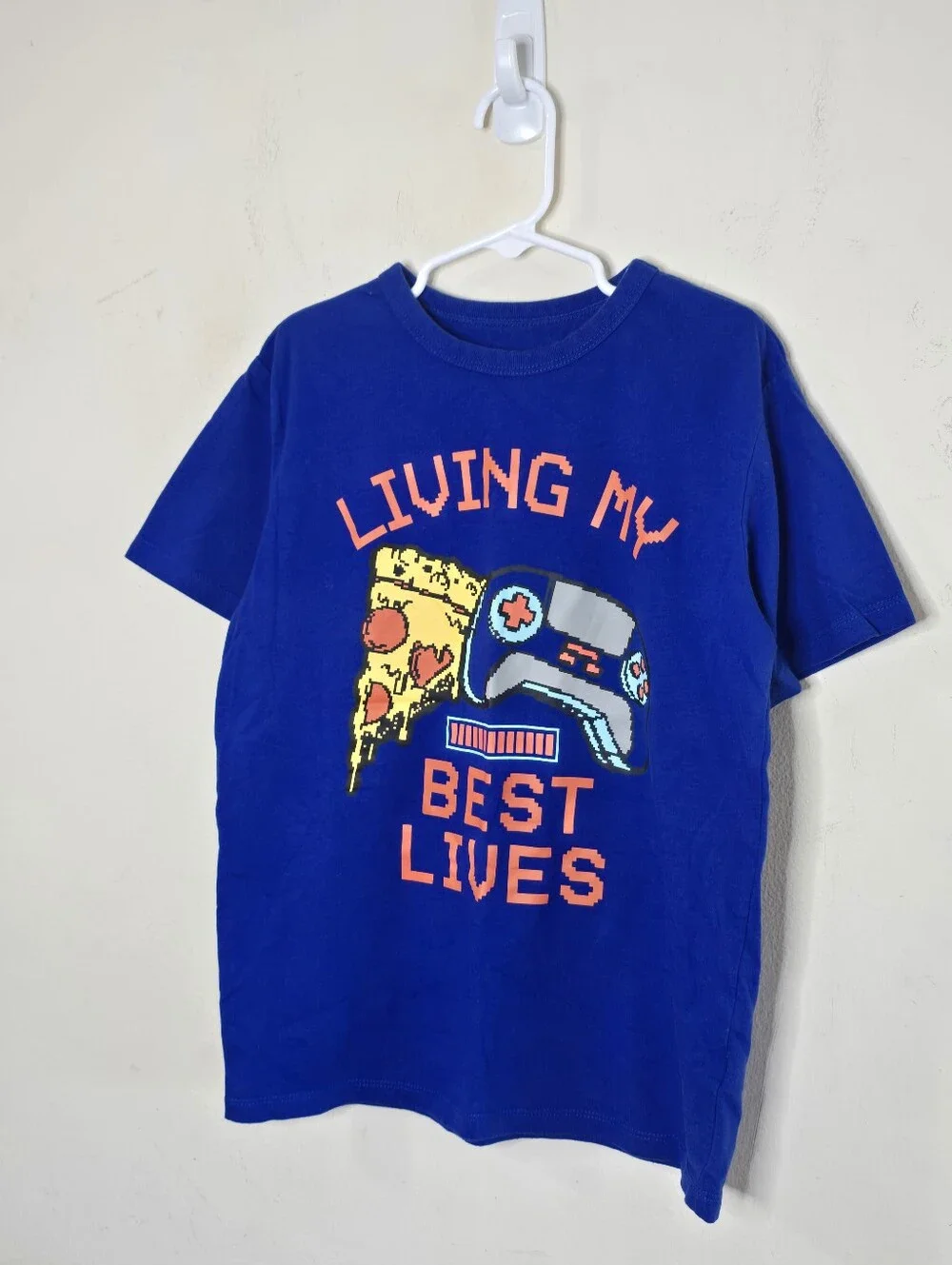 The Children's Place Boys Graphic T-Shirt M 7/8 Blue Gaming Pizza Controller Tee